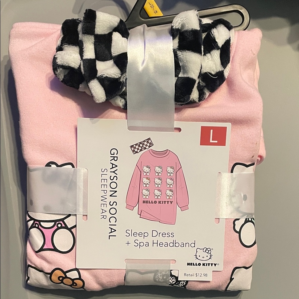 Hello Kitty Pink Sleep Dress with Black & White Checked Spa Headband